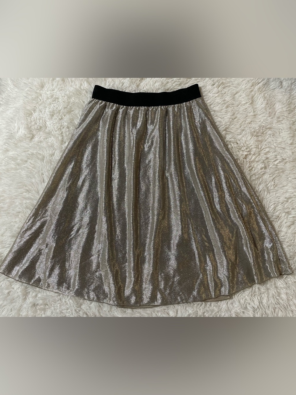 LuLaRoe Disco Maximalist Holiday Retro 60s 70s Glam Metallic Midi Skirt Gold L